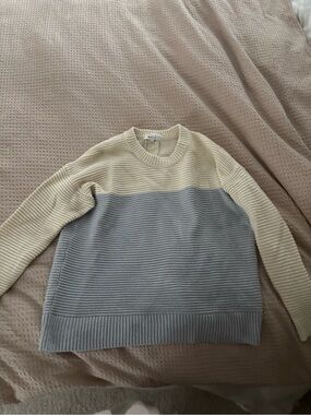 Madewell Two-Tone Ribbed Crewneck Sweater in Cream and Light Gray
